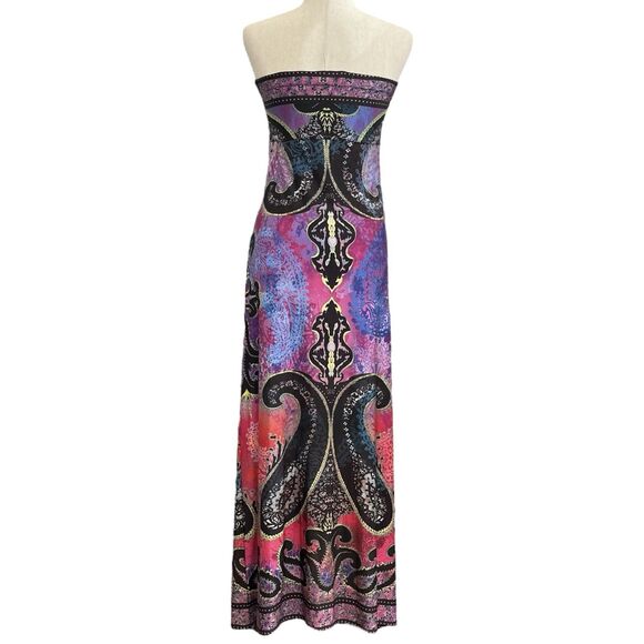 Boston Proper Boho Goddess Strapless Maxi Dress Size M Hippie Medallion Beading - Picture 9 of 14